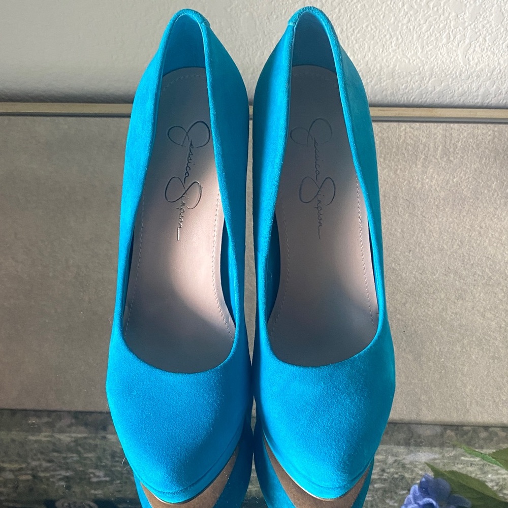Bright Teal Platform High Heels - Women's Pumps - Picture 3 of 12